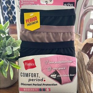 Hanes Comfort Period Underwear - Black and Brown, New, Size 9/2XL, Hipsters, 3PK